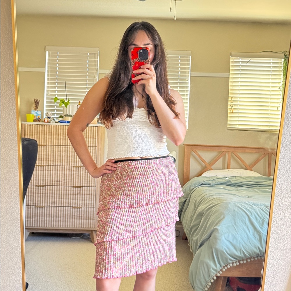 Vintage Pink Floral Tiered Knit Skirt